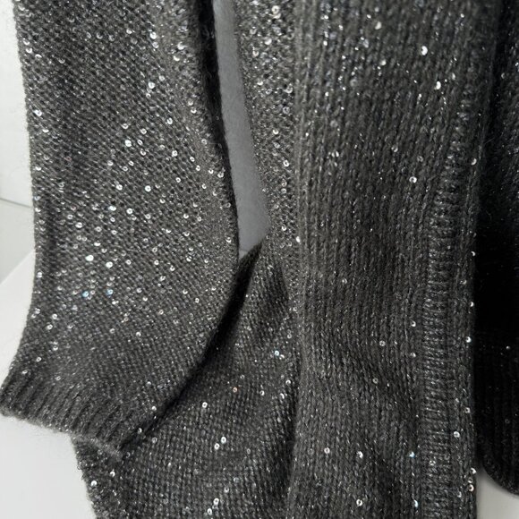 Laura Ashley Sequined Open-Front Knit Cardigan Sweater L Grey - Picture 3 of 12